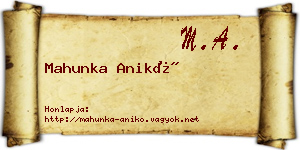 Mahunka Anikó névjegykártya